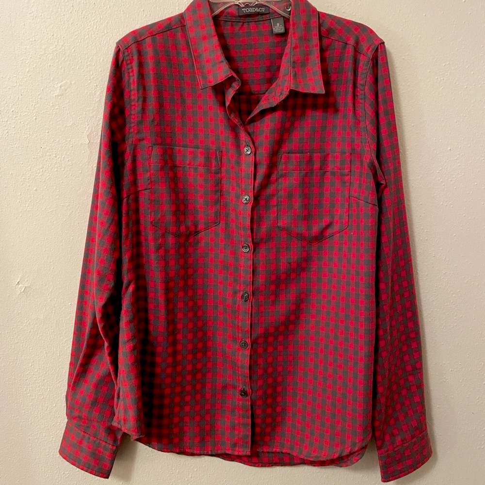 Toad and Company Women’s Flannel Checked Shirt- Gray and Hot Pink. Size Small